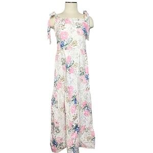Sunday Up Floral Eyelet Maxi Dress Tie Shoulder Cotton Cottagecore Boho Sz.‎ M